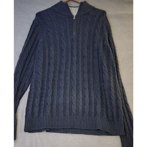 Lands' End Other - Lands' End Blue Cable Knit Drifter Sweater 100% Cotton 1/4 Zip Mens Size XL